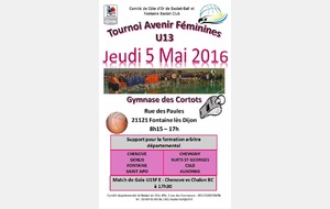 Tournoi Avenir Féminines U13 le 5 mai à Fontaine les Dijon