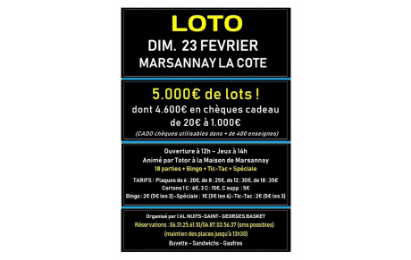 Prochain loto du club 23 février à Marsannay