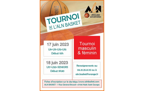 Tournois à l'ALN BASKET : U9 à U15 le 17 juin 2023 - U17 à Seniors le 18 juin 2023